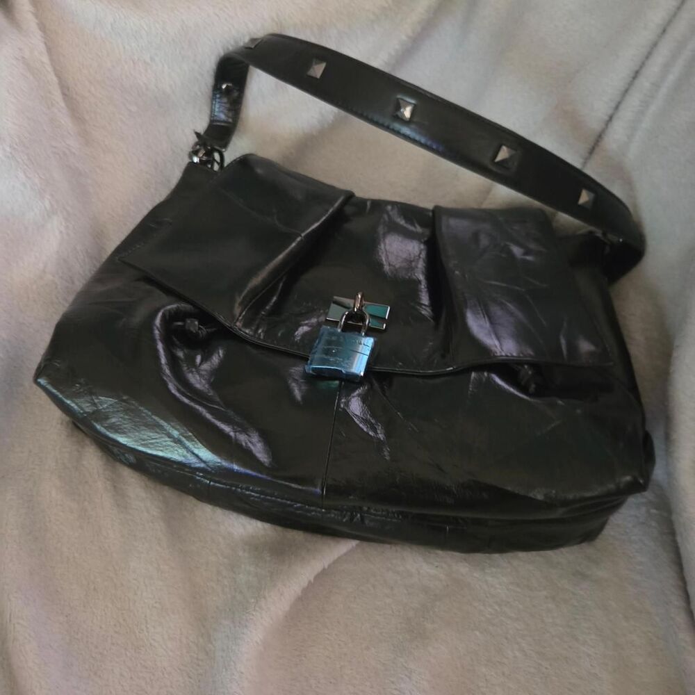 NWT Sharif 1827 Black Leather Studded Shoulder Bag - Edgy Chic